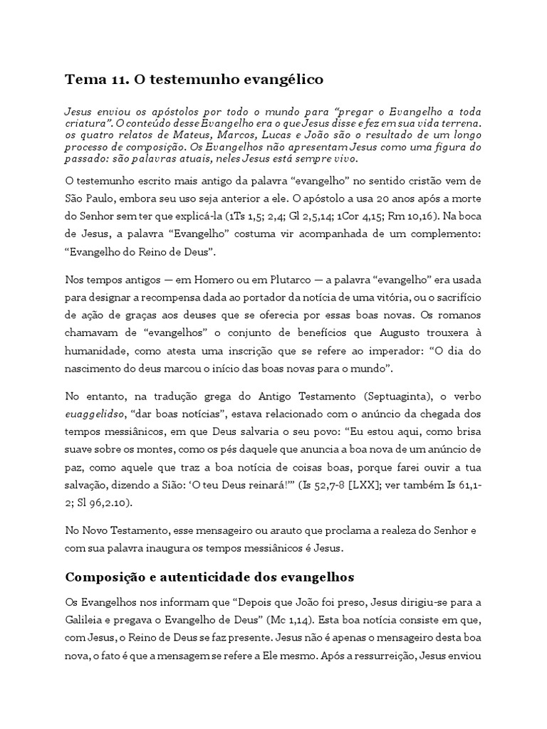 O Testemunho Evangélico de Jesus | PDF | Jesus | Evangelho de Lucas