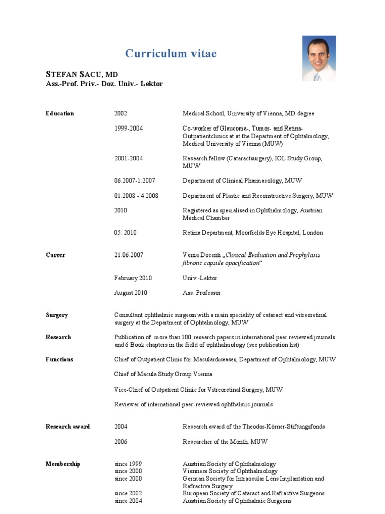 Curriculum vitae ophthalmology image