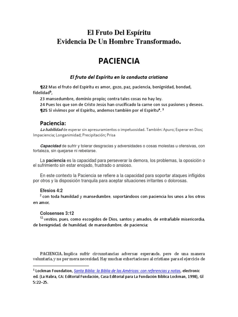 La Paciencia como Fruto del Espíritu | PDF | Paciencia | Teología