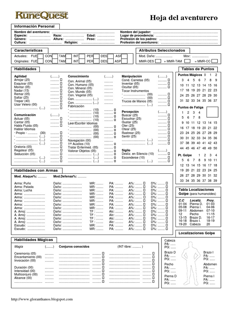 Hoja Personaje Rune Quest | PDF | Métodos y materiales de enseñanza ...