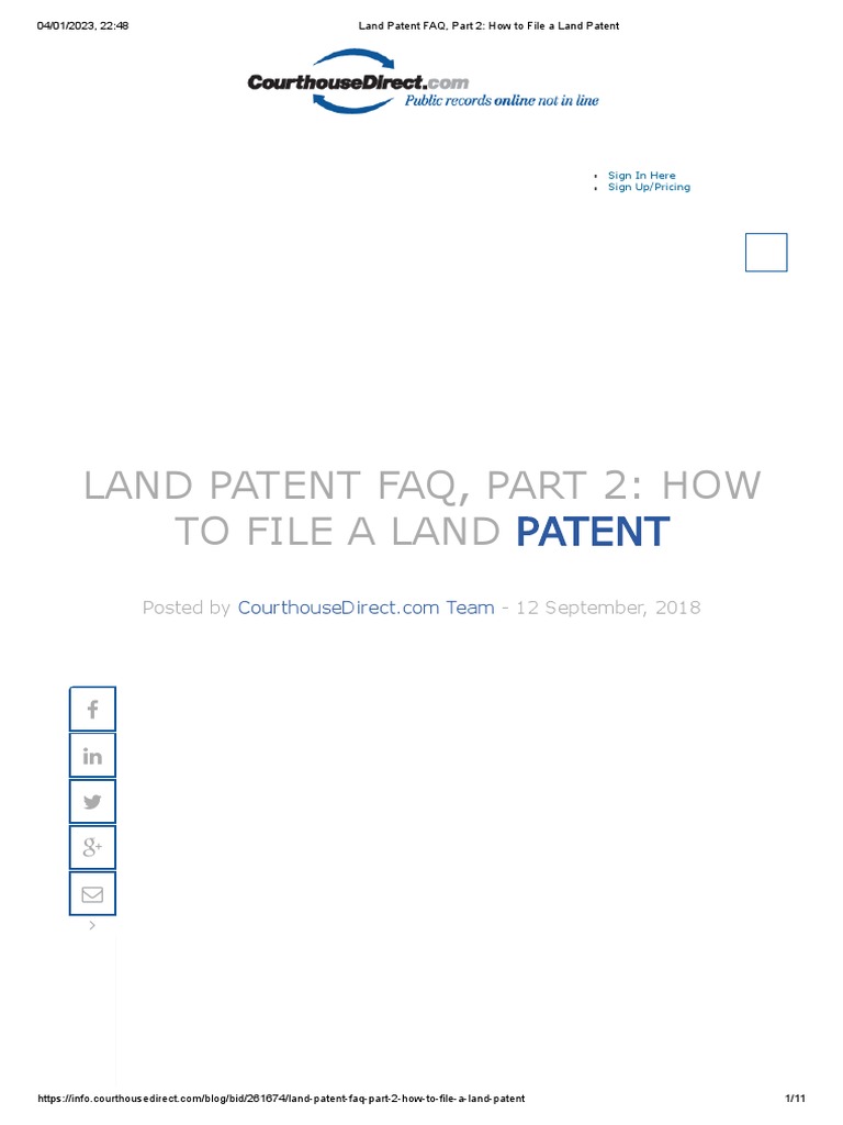 Land Patent FAQ, Part 2 How To File A Land Patent PDF Deed Patent