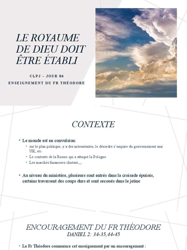 CLPJ - Jour 6 - Le Royaume de Dieu Doit Etre Etabli Et Les Royaumes ...