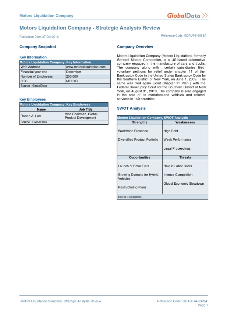 Motors Liquidation Company Strategic Analysis Review Company