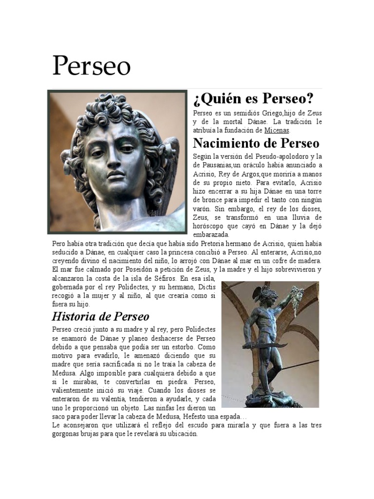 Perseo | PDF | Mitología griega | Religión Griega Antigua
