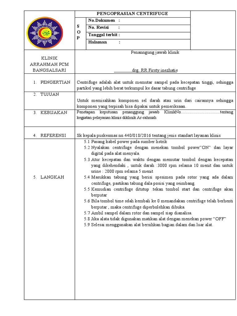 Sop Centrifuge PDF