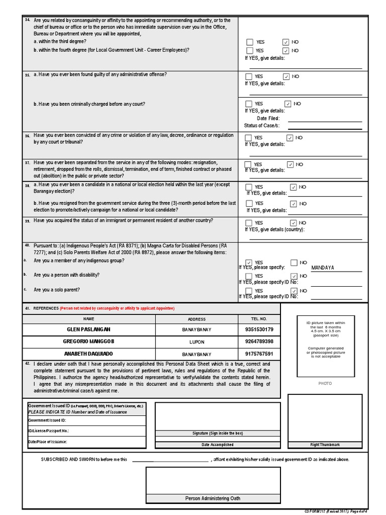 CS Form No. 212 Personal Data Sheet Revised PDF Justice Crime