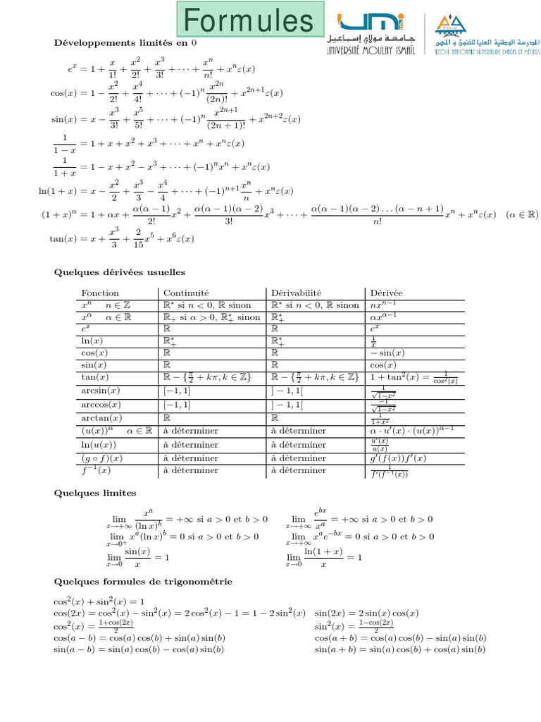 Formules Mathématiques Essentielles | PDF
