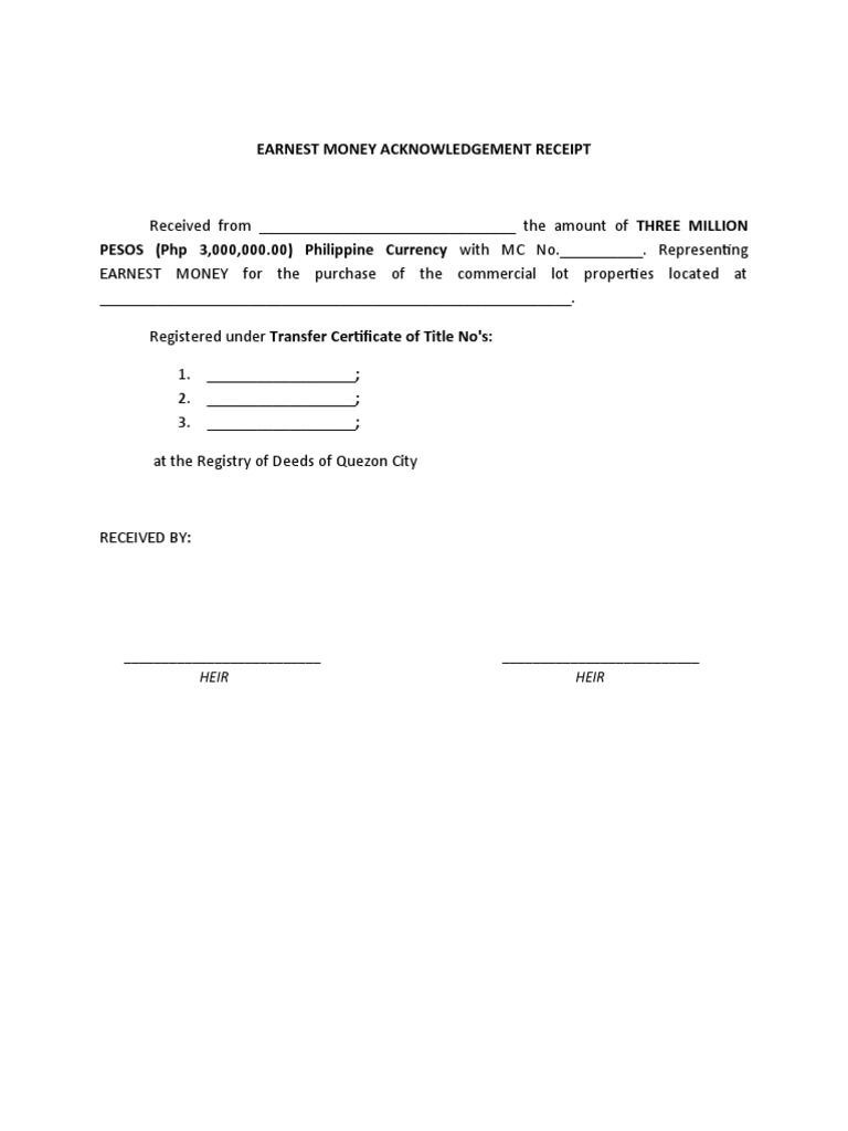 Earnest Money Acknowledgement Receipt PDF