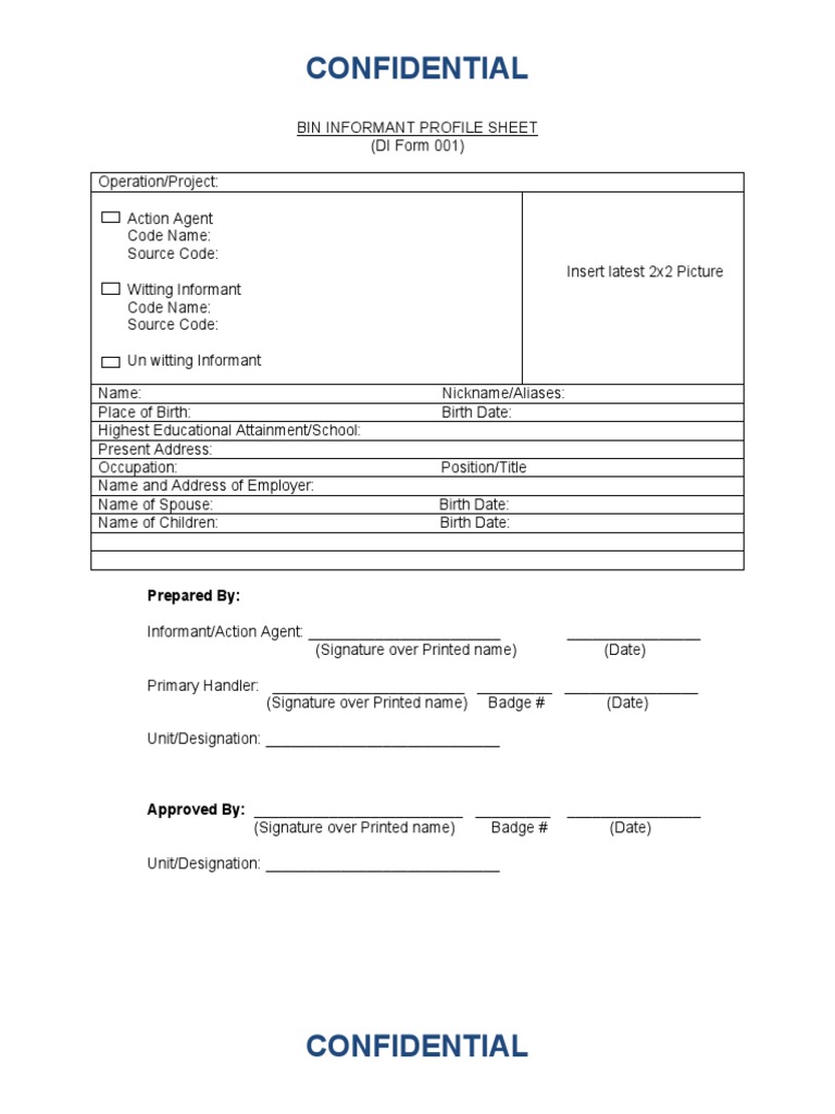 Confidential Informant Profile Sheet | PDF