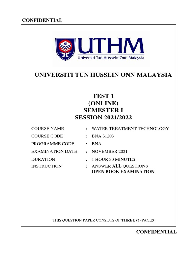 Analysis of a Water Treatment Technology Exam Covering Key Concepts