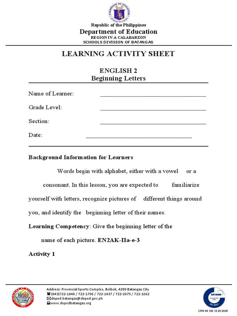 English 2 Learning Activity Sheet | PDF | Language Families | Writing