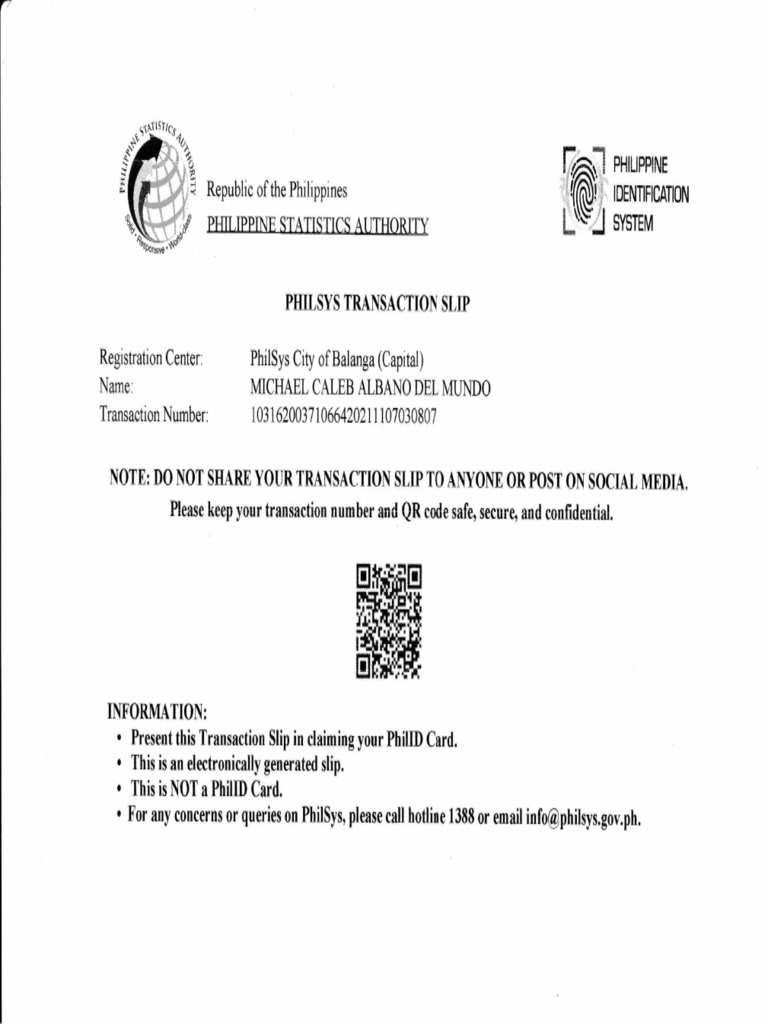 PhilSys Transaction Slip Guidelines | PDF