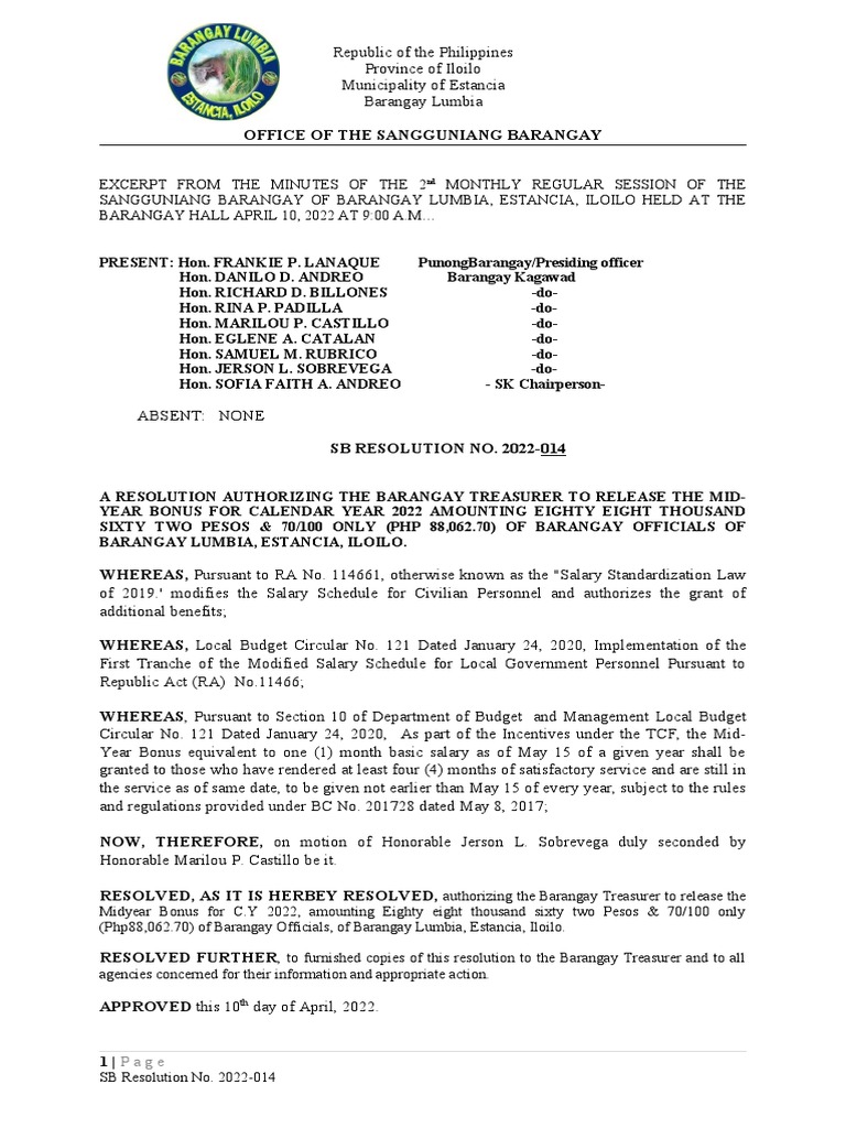 Resolution For Midyear Bonus Download Free PDF Government Philippines