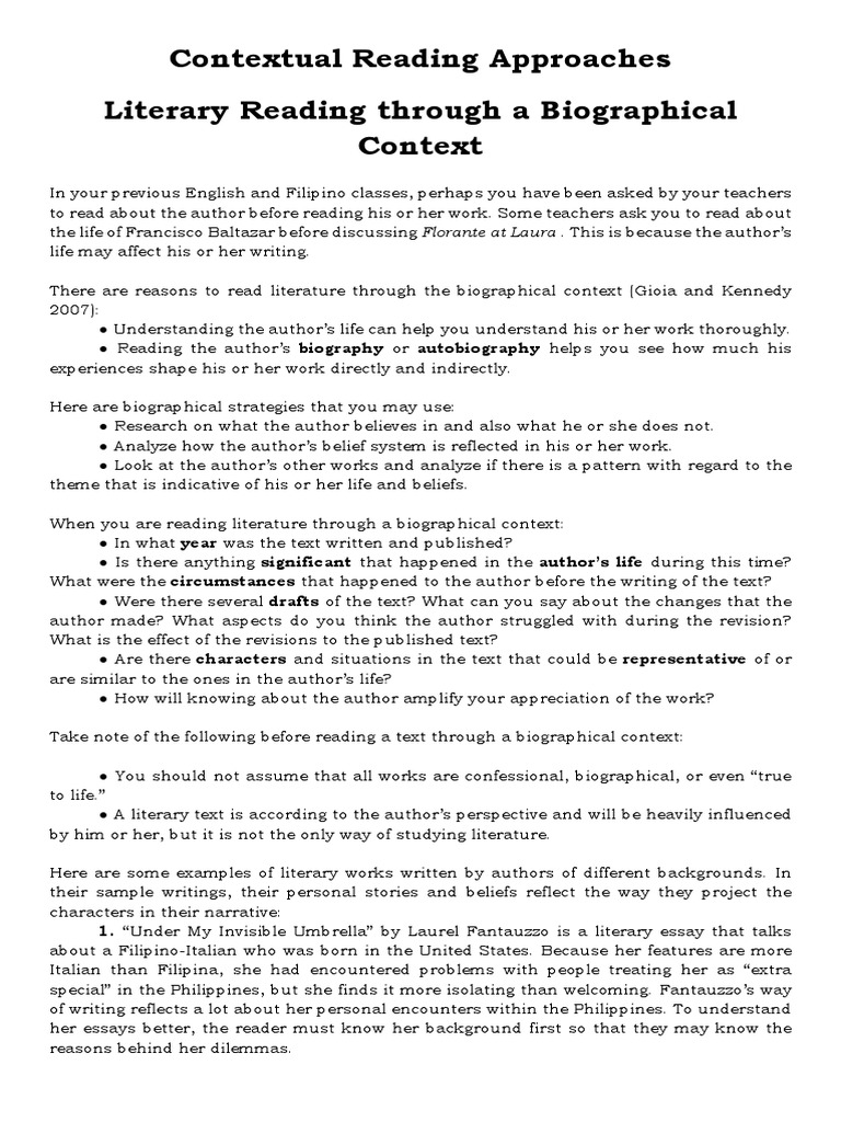 Biographical Context in Literary Analysis | PDF | Sentence (Linguistics ...