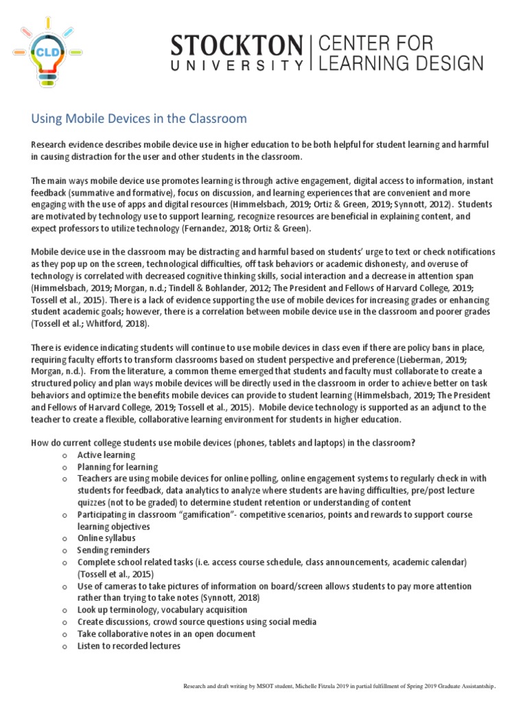 Mobile Devices In The Classroom Pdf Learning Classroom