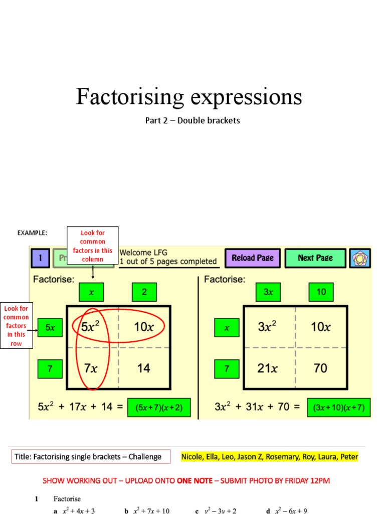 Factorising Brackets2 Student Version PDF
