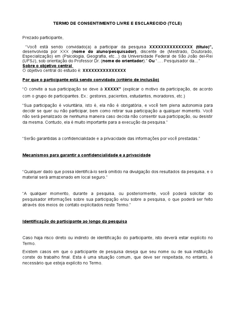 Termo de Consentimento para Pesquisa | PDF | Entrevista | Consentimento ...