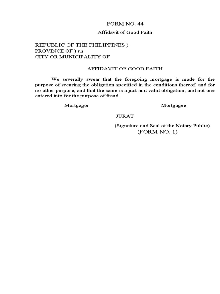Form no 44 affidavit of good faith pdf