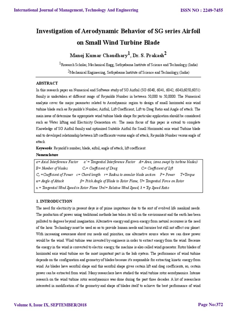 Aerodynamics of SG 6043 Airfoil in Wind Turbines | PDF | Airfoil | Turbine