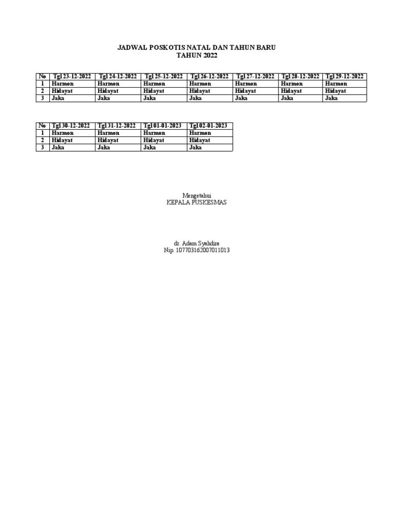Jadwal Poskotis Natal Dan Tahun Baru | PDF