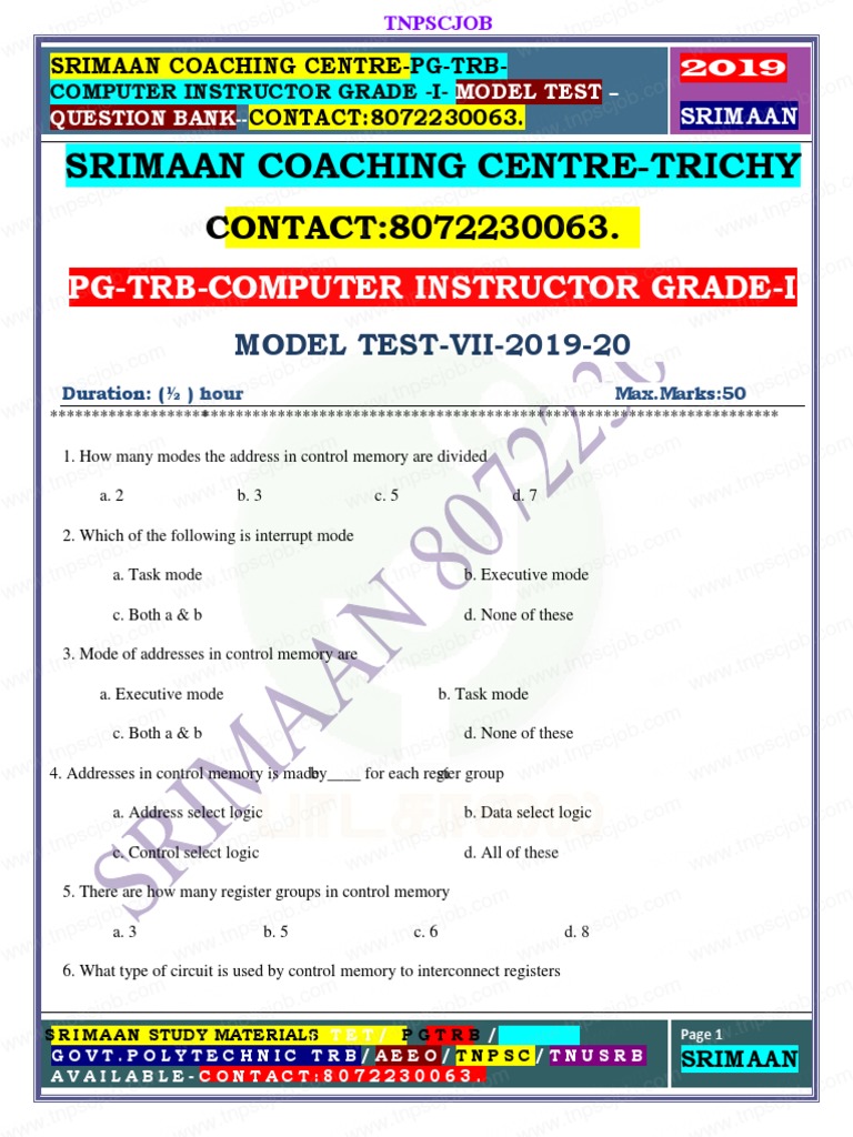 TRB Computer Instructor Model Question Paper 1 by SriMaan | PDF ...
