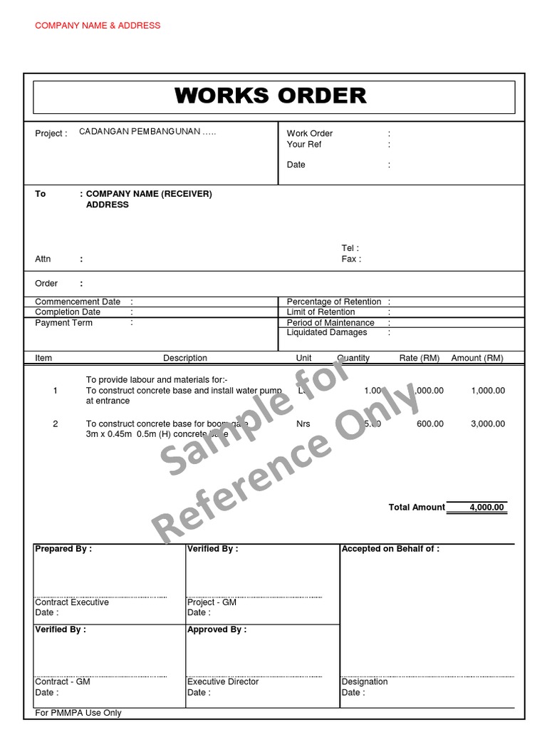 Work Order Format | PDF
