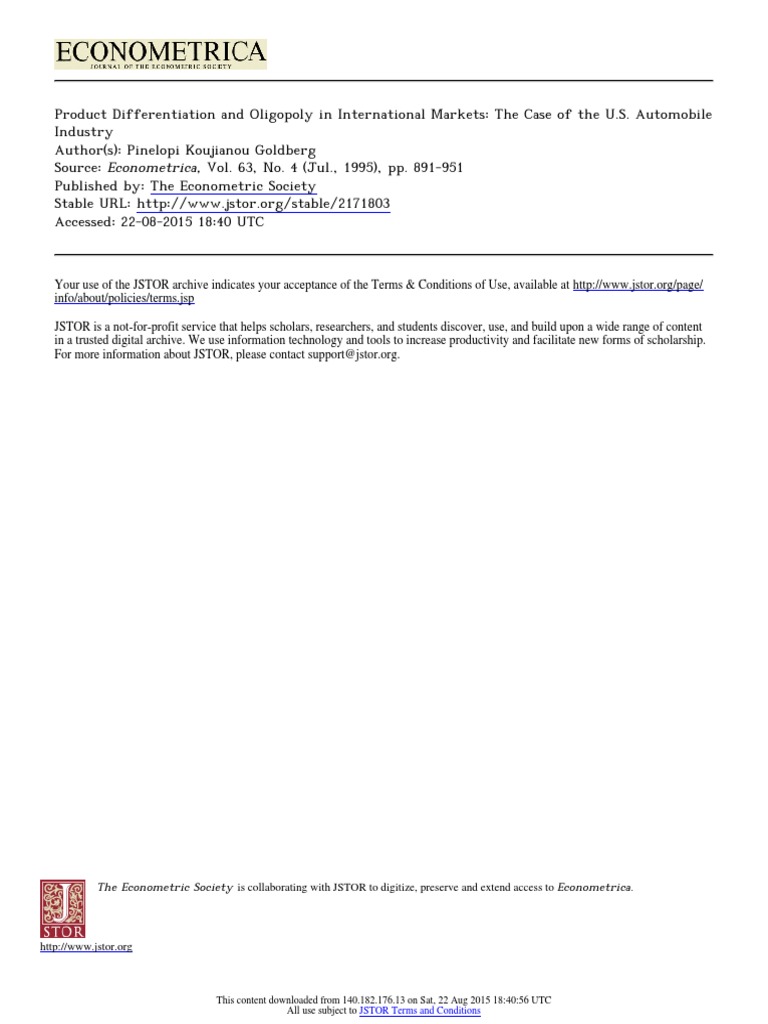 Golberg Econometrica 1995 | PDF | Economies | Microeconomics