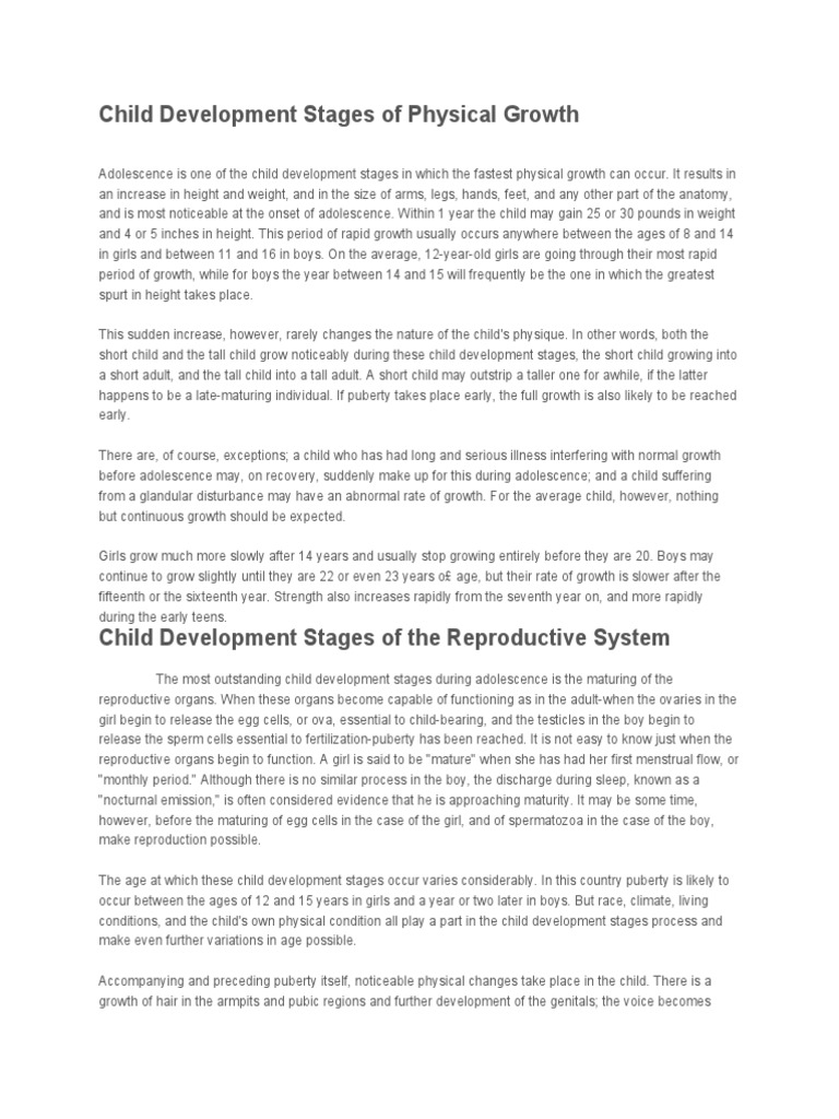 Child Development Stages of Physical Growth | PDF | Puberty