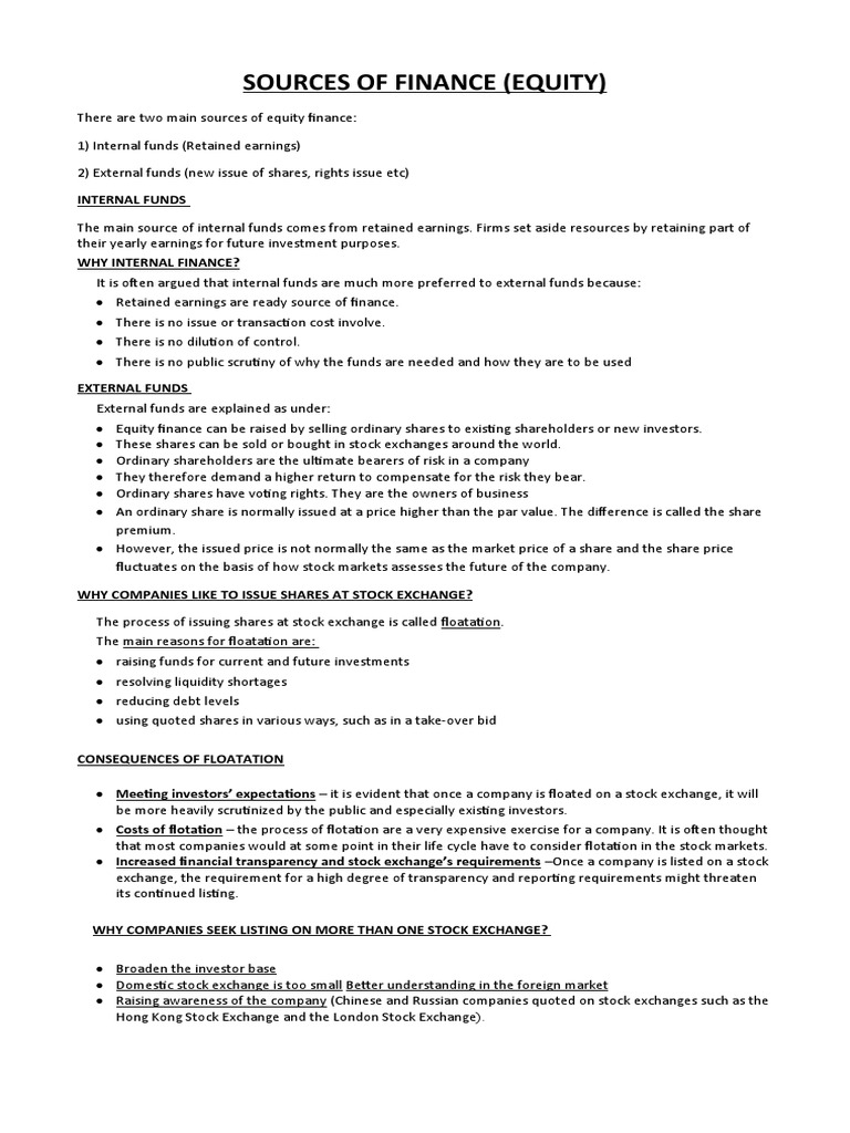 Sources of Finance (Equity) | PDF | Stocks | Dividend