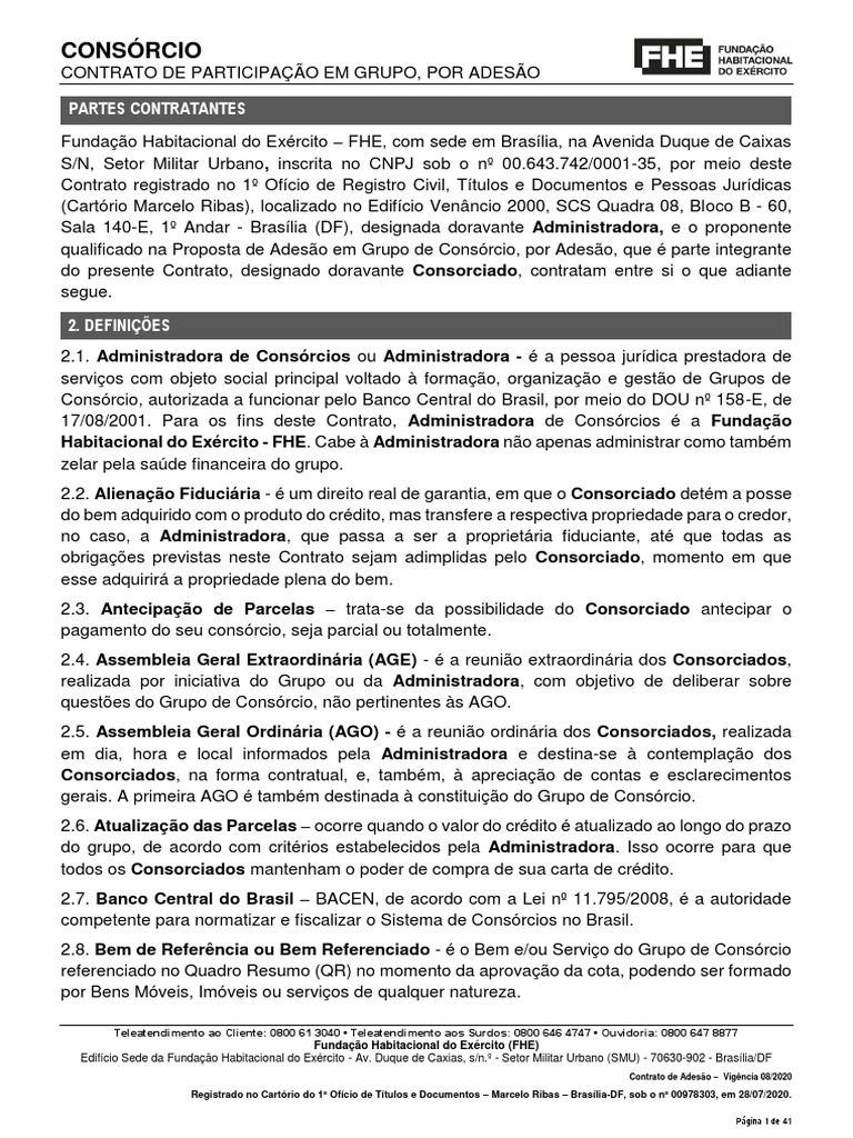 Contrato de Adesao Ao Consorcio 28072020 1 PDF Consórcio Crédito