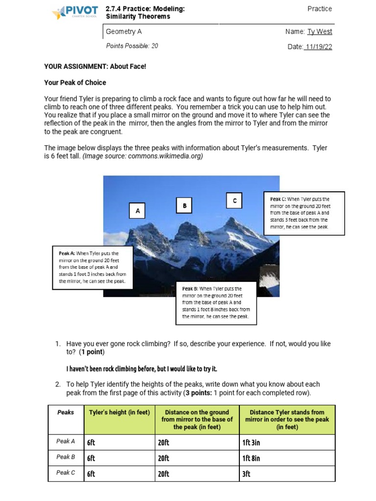 Geometry A 2 7 4 Practice PDF Triangle Mirror