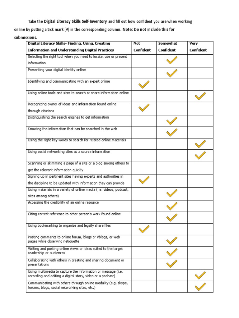 Digital Literacy Skills Self-Inventory | PDF | Computers