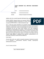 Escrito Del Abogado Defensor Del Imputado Deduciendo Excepción de Amnistía