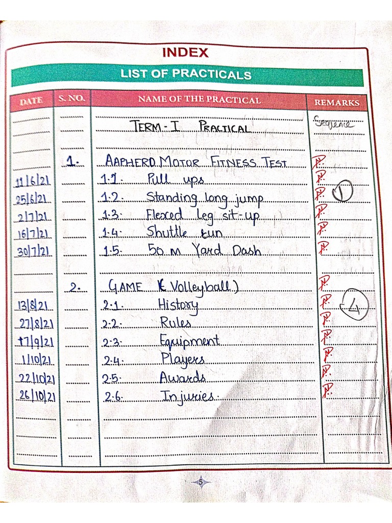 Physical Education Practical Record | PDF