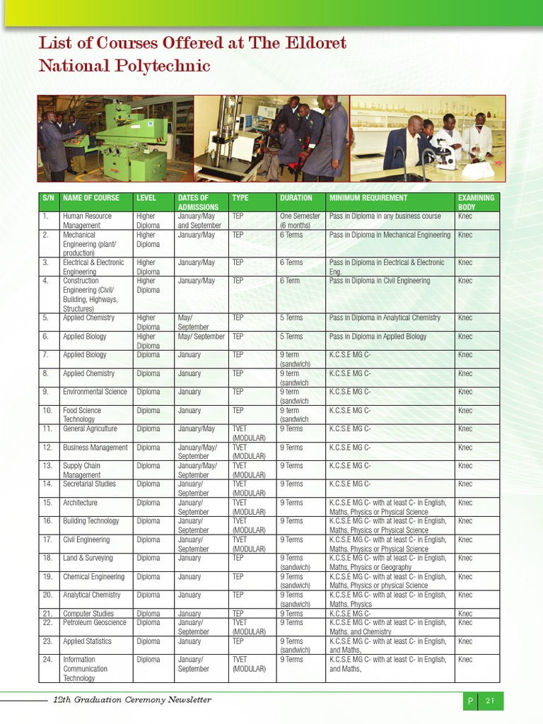 Courses Offered at Eldoret Polytechnic | PDF | Engineering | Diploma