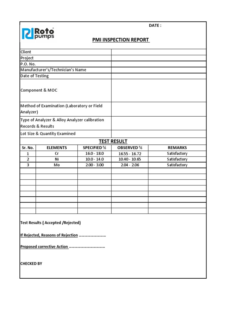 PMI Inspection Report Summary | PDF | Technology & Engineering