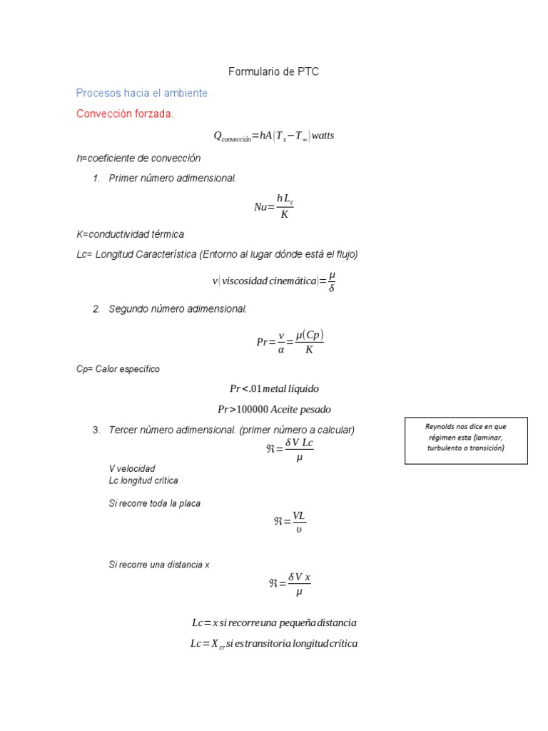 Formulario de PTC | PDF | Convección | Turbulencia