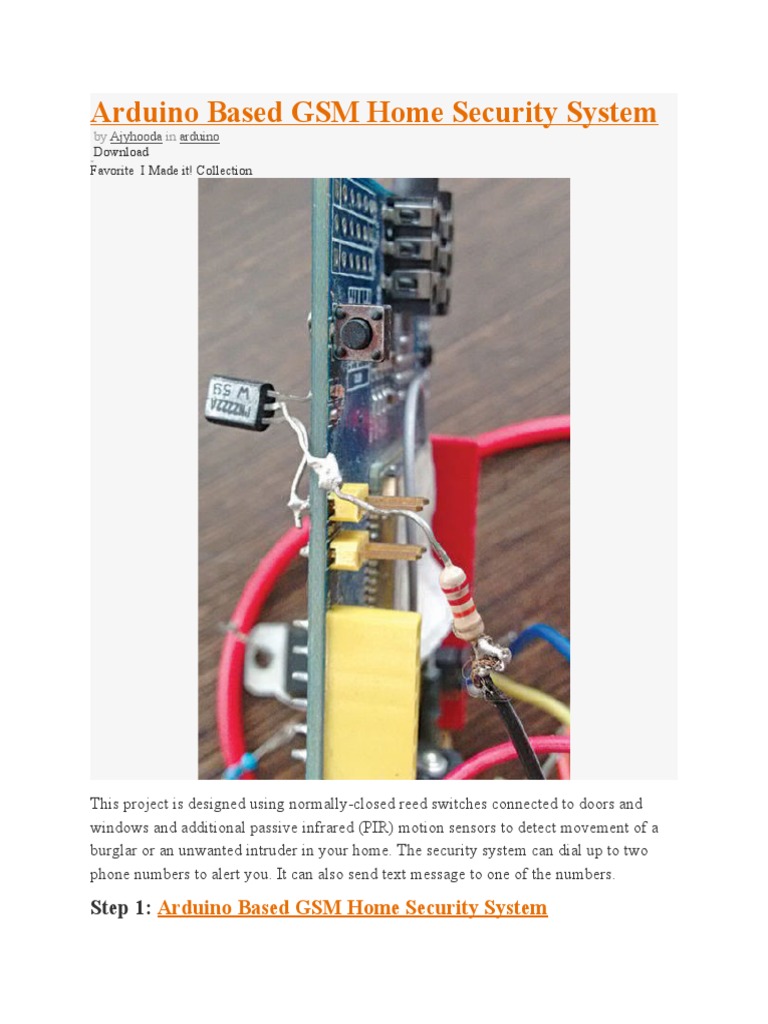Arduino Based GSM Home Security System PDF Arduino Security Alarm