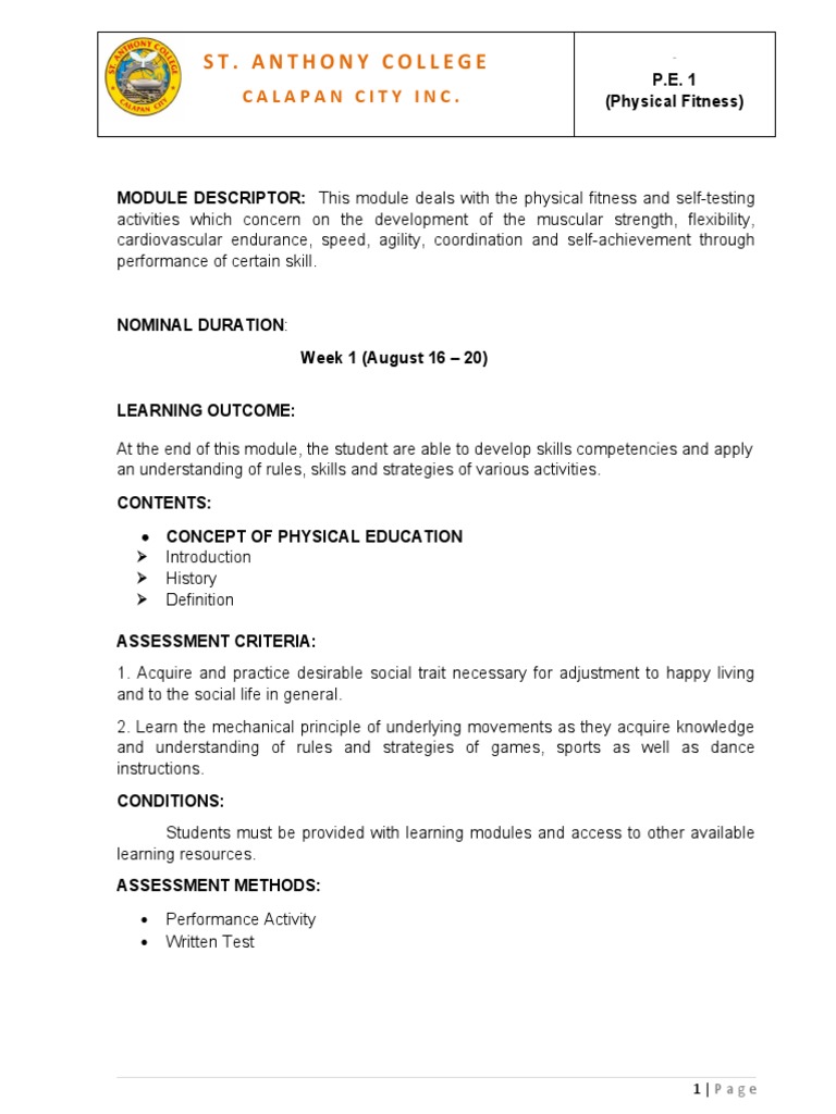Physical Education Module Overview | PDF | Physical Education ...