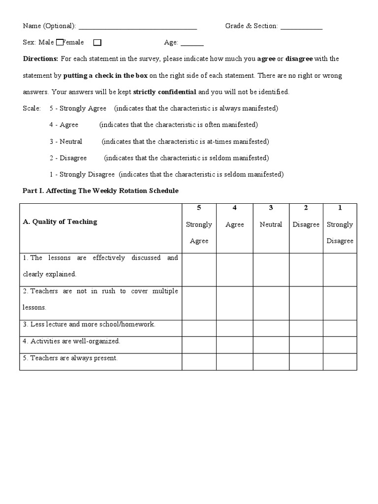 Student Survey Questionnaire Sample | PDF | Homework
