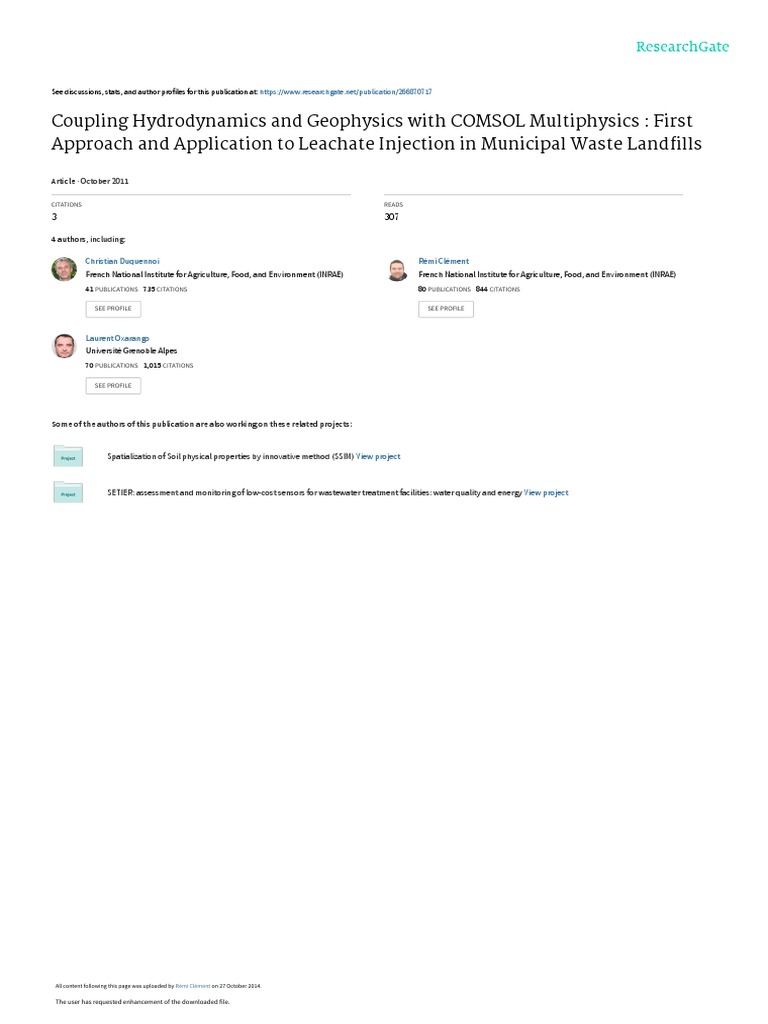 Coupling Hydrodynamics and Geophysics With COMSOL | PDF | Electrical ...