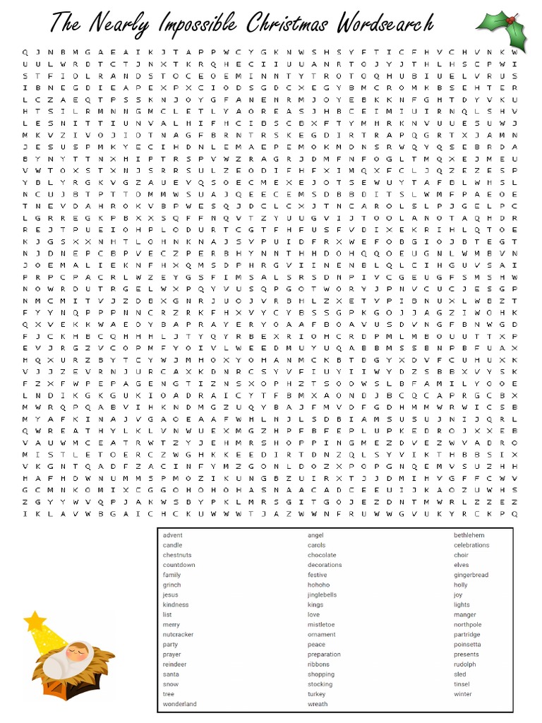 Nearly Impossible Christmas WordSearch A3 | PDF, image size:768x1024