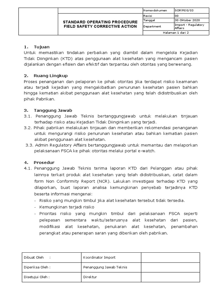 Prosedur Tindakan Perbaikan FSCA | PDF | Teknologi & Rekayasa
