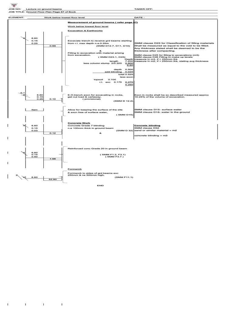 Ground Beam Measurement and Formwork | PDF | Building Technology ...