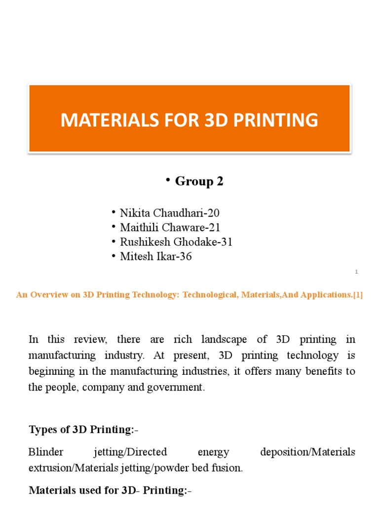 MATERIALS FOR 3D PRINTING (Review) | PDF | 3 D Printing | Graphic Design