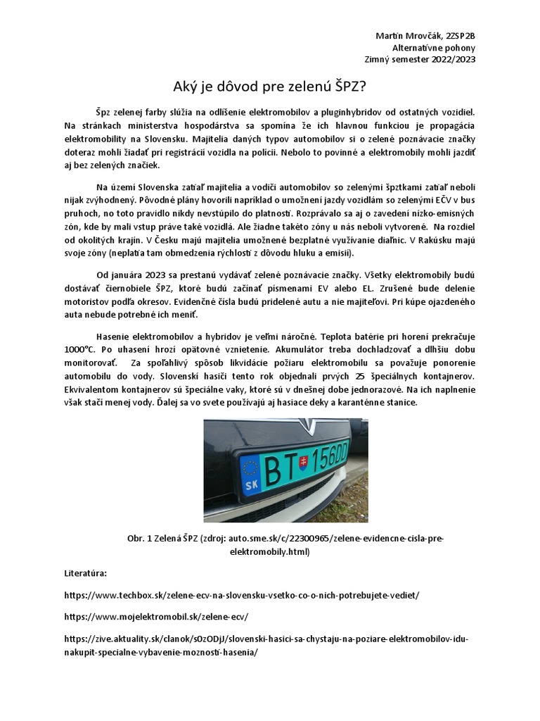 Aký Je Dôvod Pre Zelenú špz Pdf