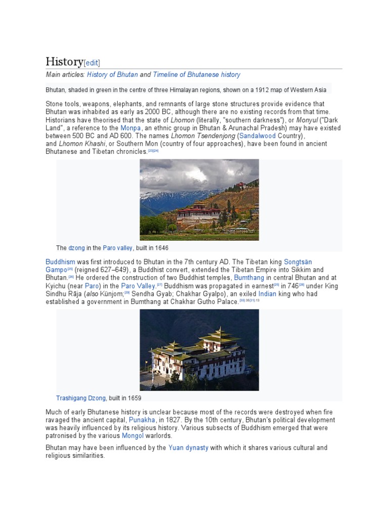 Bhutan History PDF Bhutan Asia