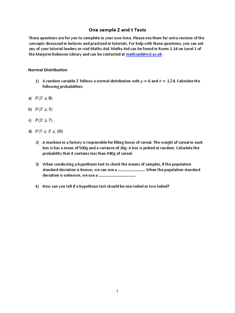 1 Sample Z and TTests PDF Student's T Test Statistical Analysis