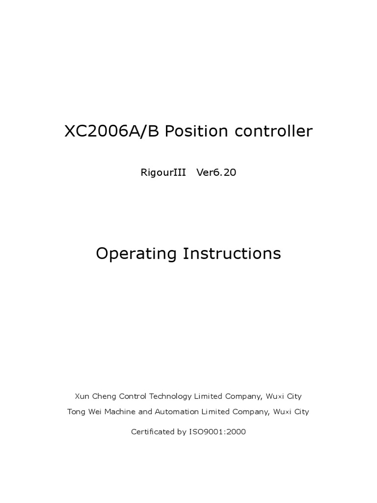XC2006A/B Controller Setup Guide | PDF | Electric Motor | Power Supply