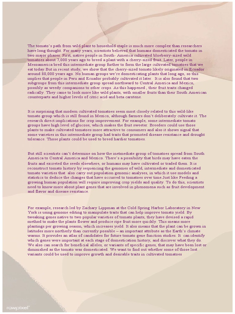 Explanation in Biology PDF Tomato Domestication